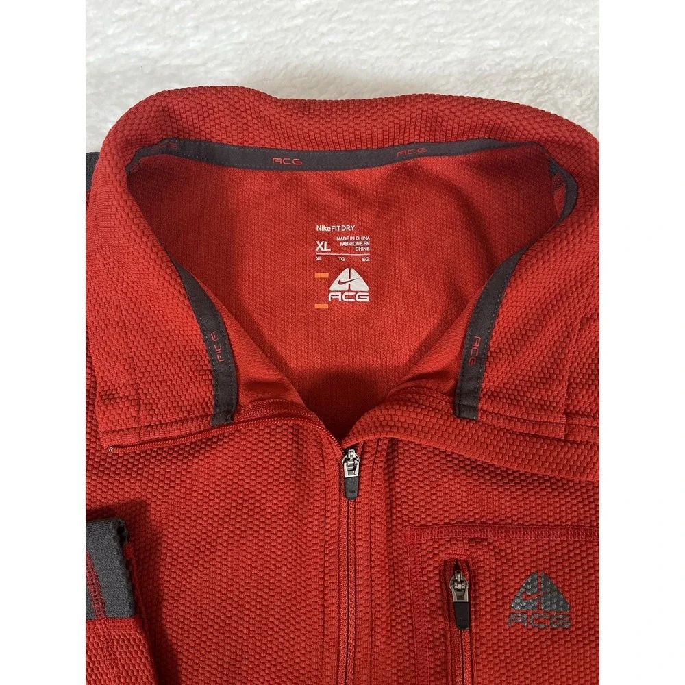Nike‎ ACG Red Gray Colorblock Waffle Knit Quarter Zip Pullover Shirt Men's XL